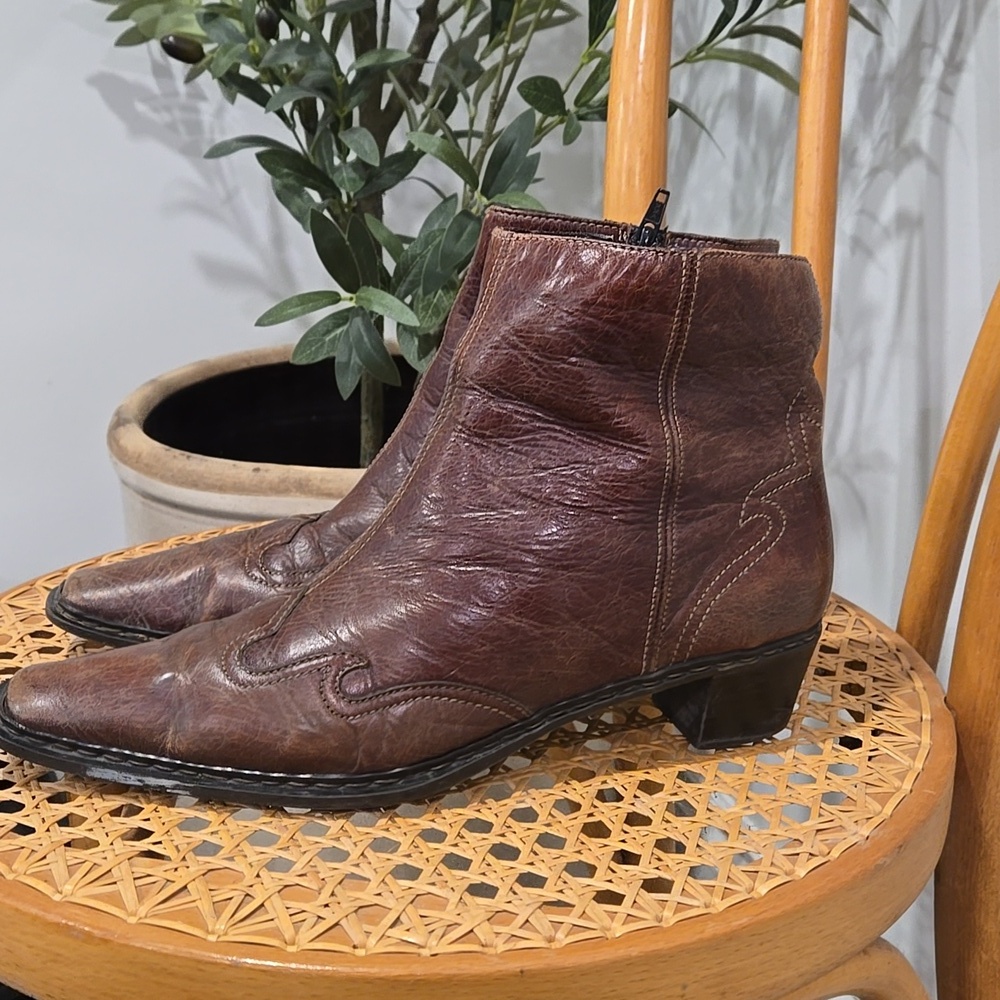 Vintage/Retro Y2K Rieker Brown Leather Cowboy/Western Ankle Boots - Picture 11 of 11